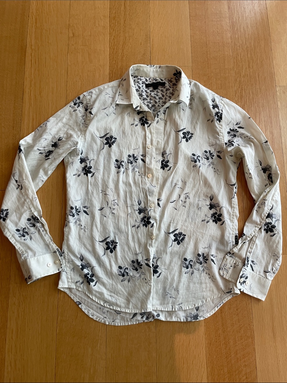 John Varvatos White Button-Down Shirt with Black Floral Print